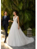 Plunging Neck Ivory Lace Tulle Elegant Wedding Dress